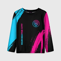 Лонгслив детский Manchester City - neon gradient: надпись, символ, цвет: 3D-принт