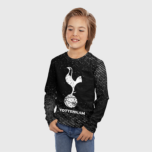 Детский лонгслив Tottenham с потертостями на темном фоне / 3D-принт – фото 3