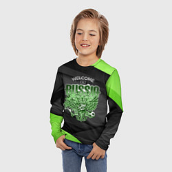 Лонгслив детский Герб России - спортивный черно-зеленый стиль, цвет: 3D-принт — фото 2