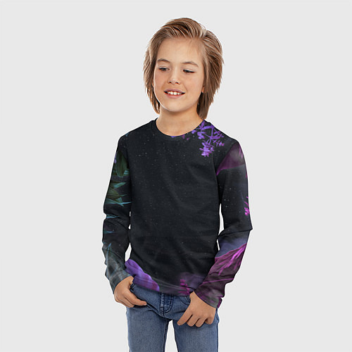 Детский лонгслив Неоновые космические тропики / 3D-принт – фото 3