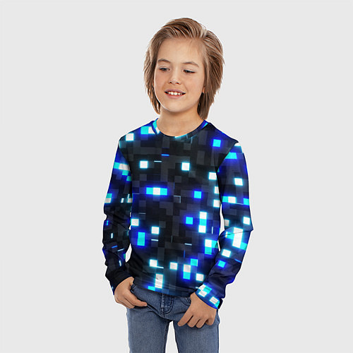 Детский лонгслив Неоновые светящиеся квадраты / 3D-принт – фото 3