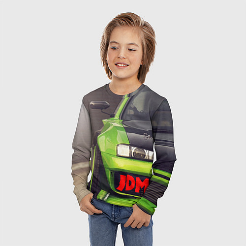 Детский лонгслив JDM машина зеленая тюнингованная / 3D-принт – фото 3