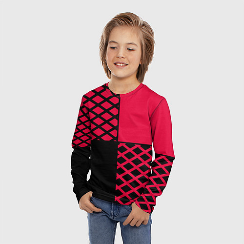 Детский лонгслив Черно-красный геометрический узор / 3D-принт – фото 3