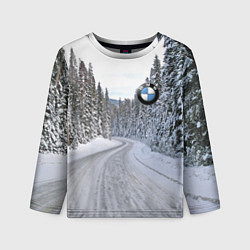 Лонгслив детский BMW - зимняя дорога через лес, цвет: 3D-принт