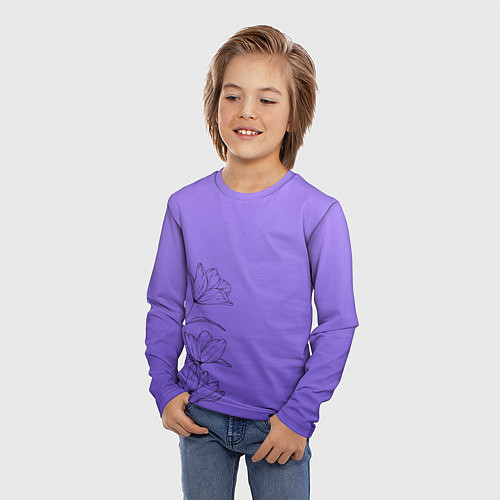 Детский лонгслив Красивый фиолетовый градиент с цветами / 3D-принт – фото 3