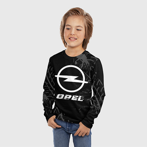 Детский лонгслив Opel speed на темном фоне со следами шин / 3D-принт – фото 3