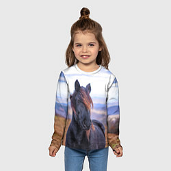 Лонгслив детский Черный конь, цвет: 3D-принт — фото 2