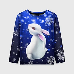 Лонгслив детский Белый кролик в снежинках, цвет: 3D-принт