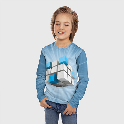 Детский лонгслив Трёхцветный кубик Рубика / 3D-принт – фото 3