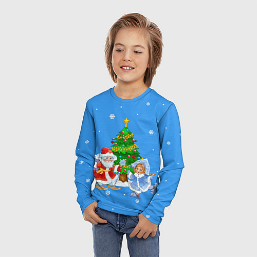 Детский лонгслив Дед Мороз, Снегурочка и елка / 3D-принт – фото 3