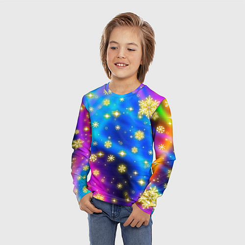 Детский лонгслив Снежинки и звезды - яркие цвета / 3D-принт – фото 3