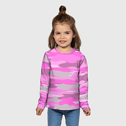 Лонгслив детский Милитари детский девчачий розовый, цвет: 3D-принт — фото 2