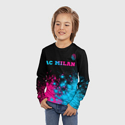 Лонгслив детский AC Milan - neon gradient: символ сверху, цвет: 3D-принт — фото 2