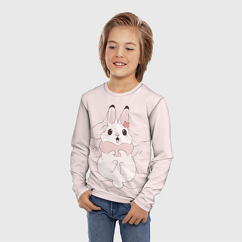 Детский лонгслив Милый кролик на розовом / 3D-принт – фото 3