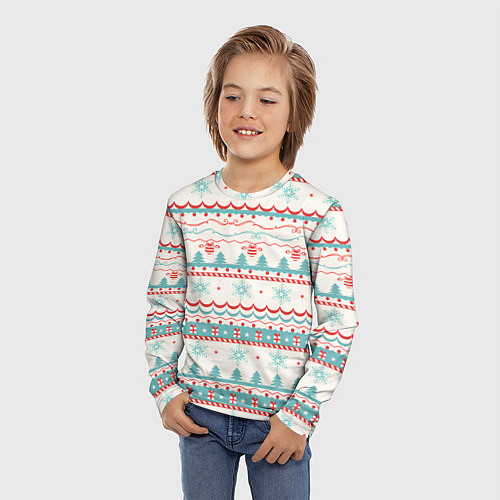 Детский лонгслив Новогодний свитер, но без оленей / 3D-принт – фото 3