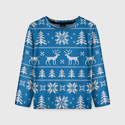 Детский лонгслив Рождественский синий свитер с оленями