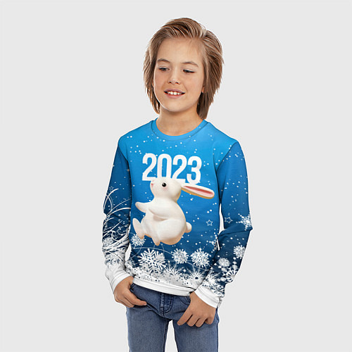 Детский лонгслив Белый большой кролик / 3D-принт – фото 3