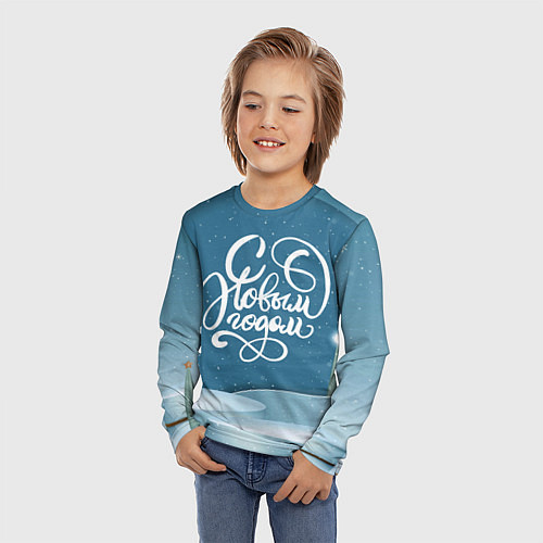 Детский лонгслив Надпись - с Новым Годом! / 3D-принт – фото 3