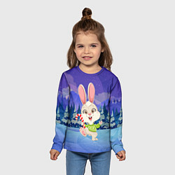 Лонгслив детский Новогодний зайчик в лесу, цвет: 3D-принт — фото 2
