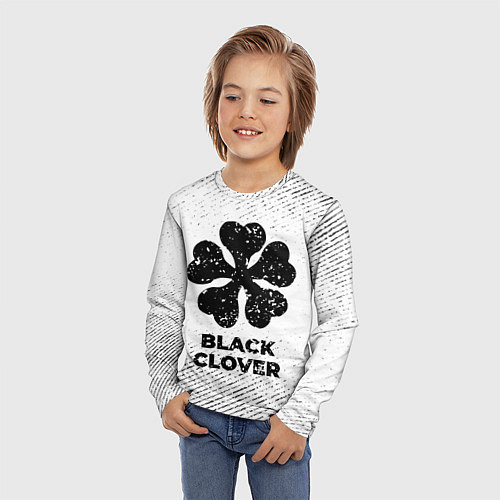 Детский лонгслив Black Clover с потертостями на светлом фоне / 3D-принт – фото 3