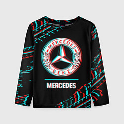 Лонгслив детский Значок Mercedes в стиле glitch на темном фоне, цвет: 3D-принт