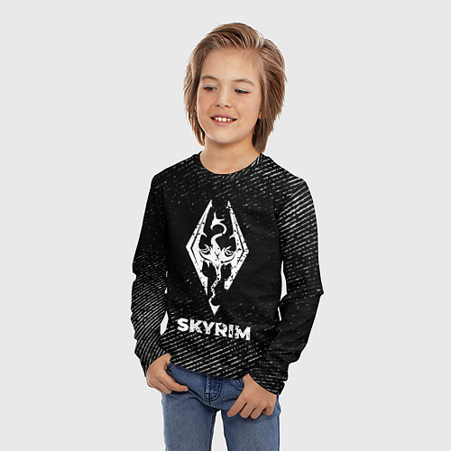 Детский лонгслив Skyrim с потертостями на темном фоне / 3D-принт – фото 3