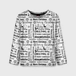 Лонгслив детский Черно белый рождественский текстовый узор, цвет: 3D-принт