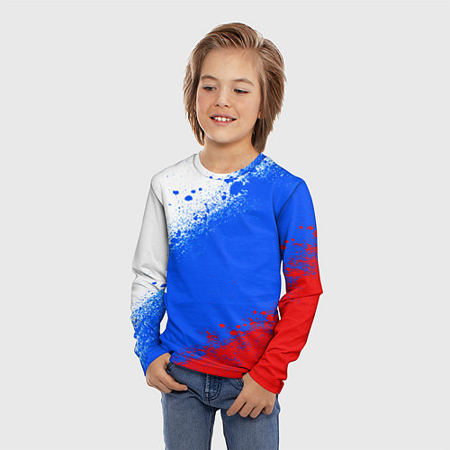 Детский лонгслив Флаг России - триколор / 3D-принт – фото 3