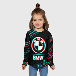 Лонгслив детский Значок BMW в стиле glitch на темном фоне, цвет: 3D-принт — фото 2