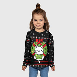 Лонгслив детский Рождественский венок с котиком, цвет: 3D-принт — фото 2
