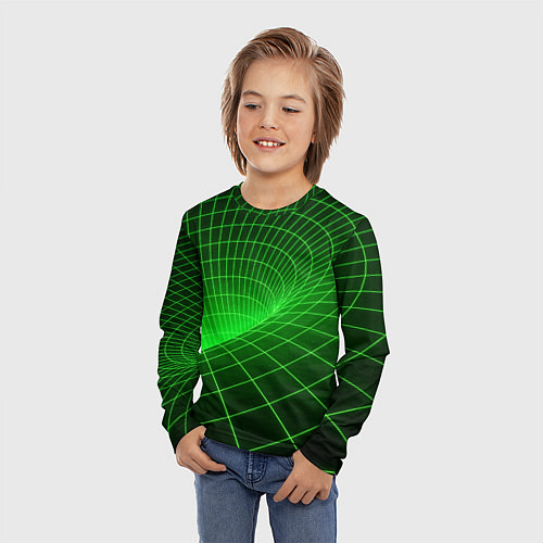 Детский лонгслив Зелёная неоновая чёрная дыра / 3D-принт – фото 3