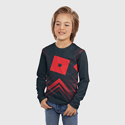Лонгслив детский Красный символ Roblox на темном фоне со стрелками, цвет: 3D-принт — фото 2
