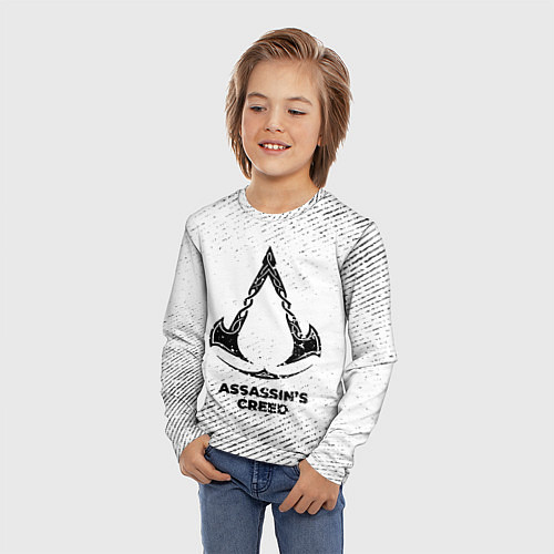 Детский лонгслив Assassins Creed с потертостями на светлом фоне / 3D-принт – фото 3