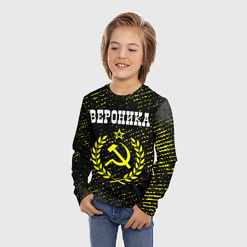 Детский лонгслив Вероника и желтый символ СССР со звездой / 3D-принт – фото 3