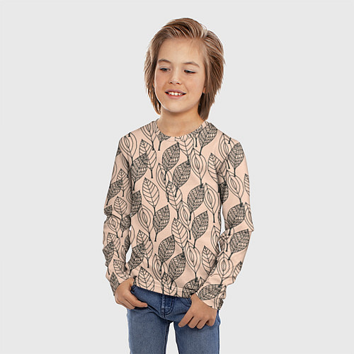 Детский лонгслив Листья штрихованные / 3D-принт – фото 3