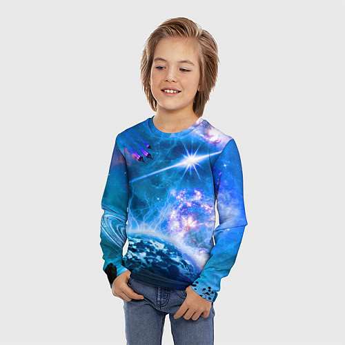 Детский лонгслив Космос - планета и яркая звезда / 3D-принт – фото 3