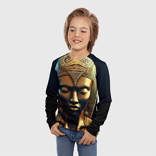 Детский лонгслив Нейросеть - золотая статуя египетской царицы / 3D-принт – фото 3