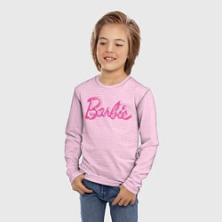 Лонгслив детский Барби - логотип на клетчатом фоне, цвет: 3D-принт — фото 2