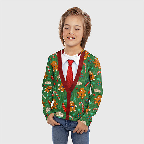 Детский лонгслив Новогодний свитер с печеньками / 3D-принт – фото 3