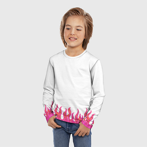 Детский лонгслив Розовые языки огня / 3D-принт – фото 3