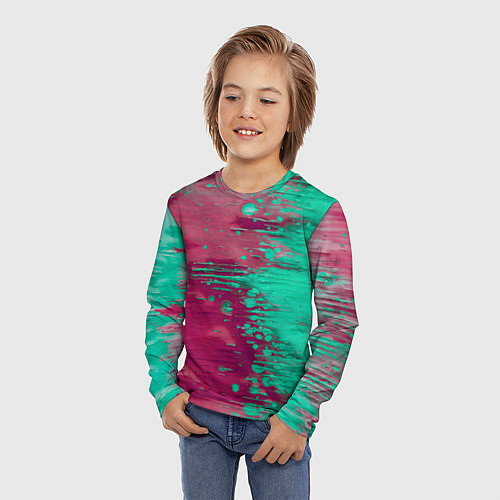 Детский лонгслив Светло-розовые и зелёные краски растекаются / 3D-принт – фото 3
