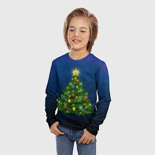 Детский лонгслив Новогодняя елка с яркой звездой / 3D-принт – фото 3