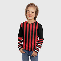 Лонгслив детский Красно черный полосатый узор, цвет: 3D-принт — фото 2