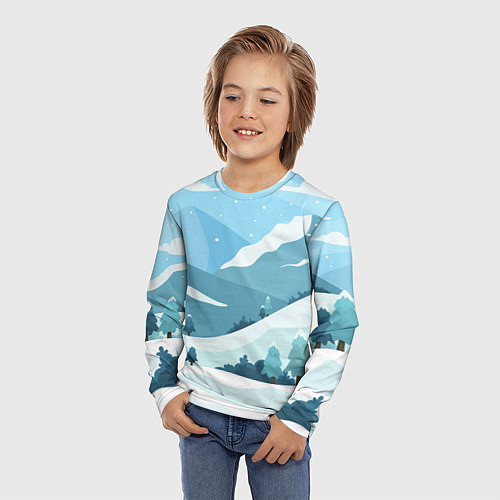 Детский лонгслив Заснеженные горы / 3D-принт – фото 3