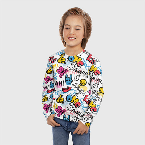 Детский лонгслив Прикольные надписи / 3D-принт – фото 3