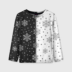 Лонгслив детский Рождественские снежинки на черно-белом фоне, цвет: 3D-принт