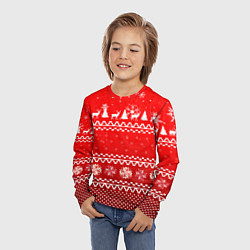 Лонгслив детский Узор с оленями и ёлками, цвет: 3D-принт — фото 2