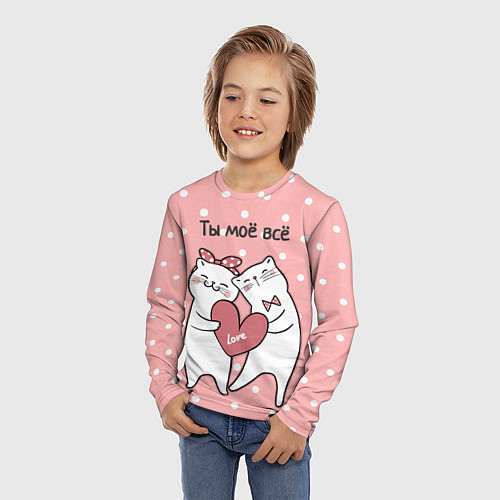 Детский лонгслив Котята с сердечком - ты моё всё / 3D-принт – фото 3