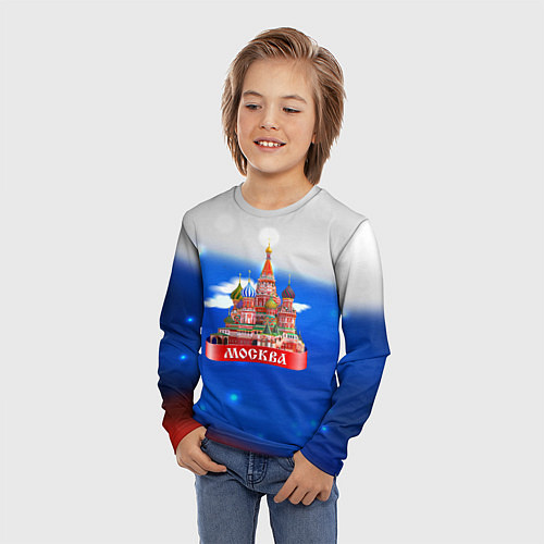 Детский лонгслив Москва на фоне флага России / 3D-принт – фото 3