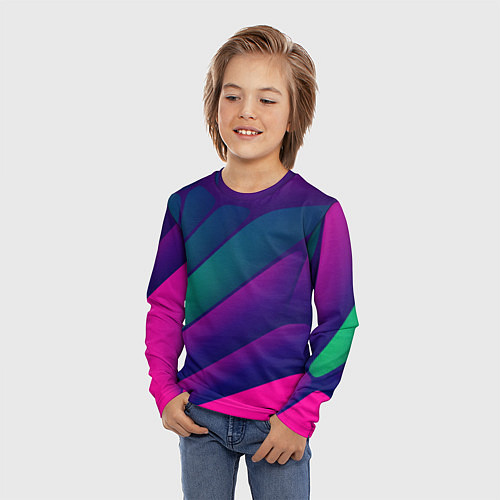 Детский лонгслив Абстрактные листы разных тёмных цветов - розовый, / 3D-принт – фото 3